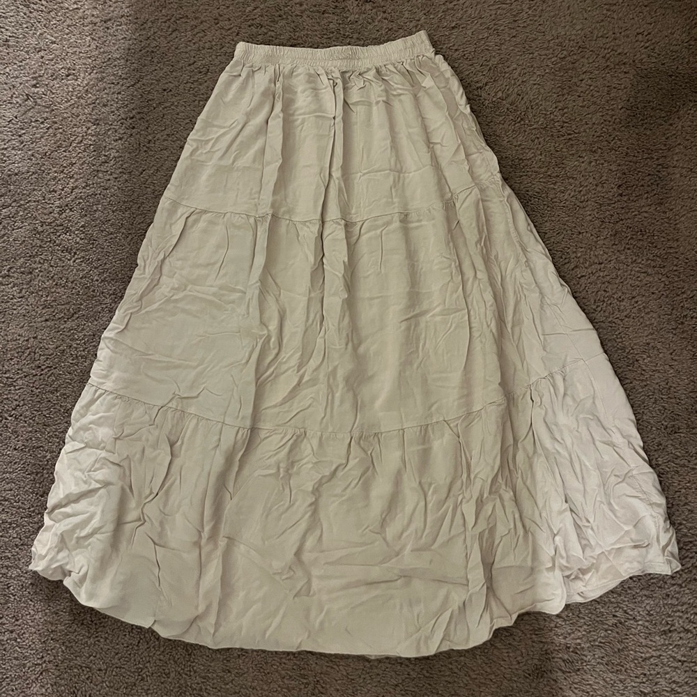 Light Cream Tiered Maxi Skirt with Elastic Waist
